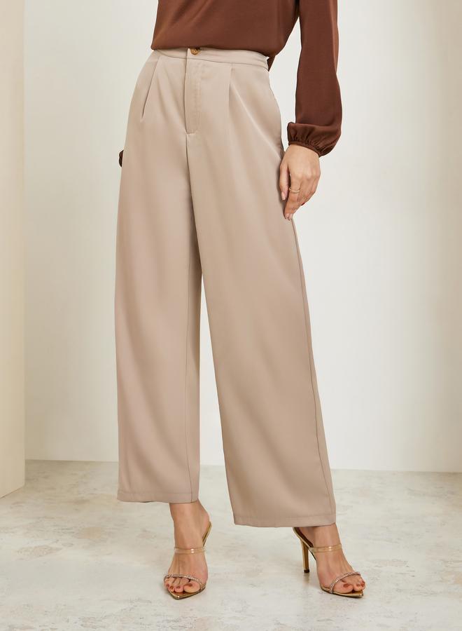 Styli Women Cream Wide Leg Pants - Image 1